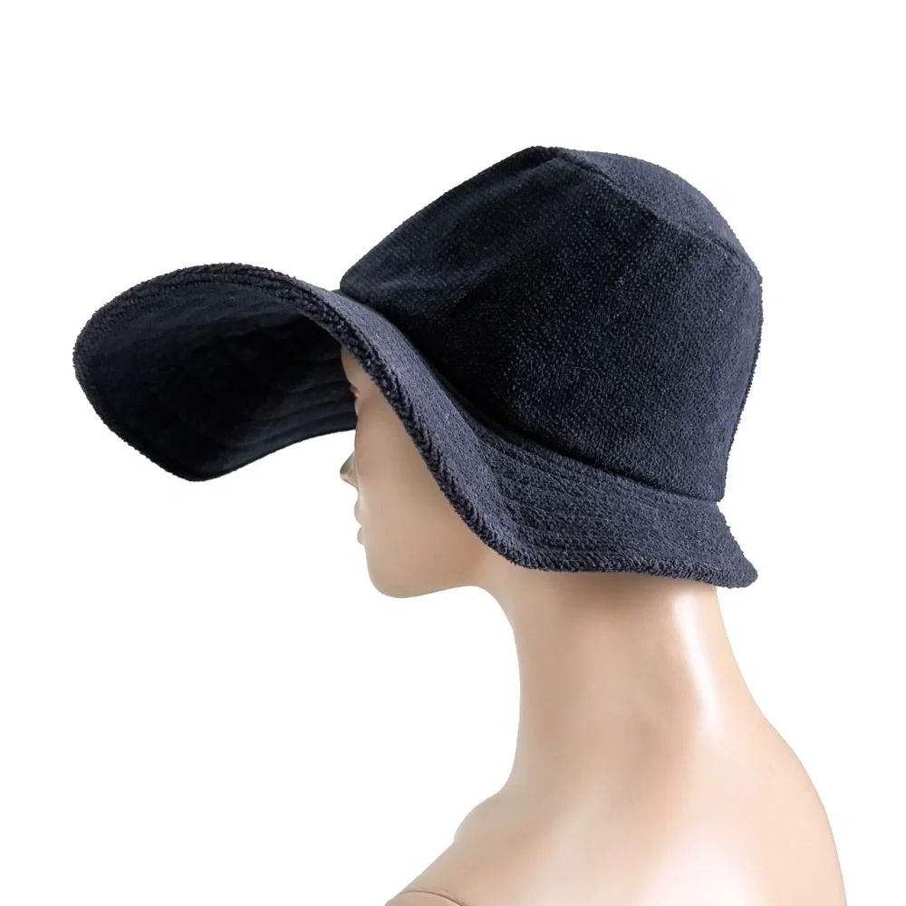Vintage Norma Kamali for Stetson Hat Wide Brim Floppy Navy Terry Cloth HTF OS